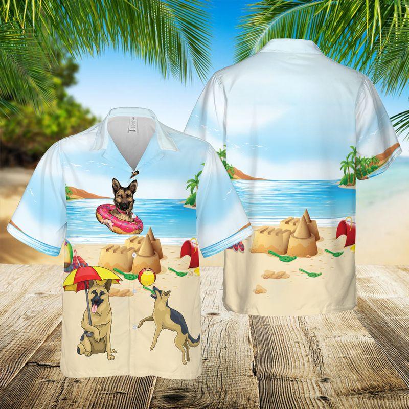 German Shepherd Aloha Hawaiian Shirts For Summer, Dog Beach Pictures Hawaiian Set For Men Women, Gift For Dog Lovers, Dog Owner, Dog Mom Dad - Amzanimalsgift