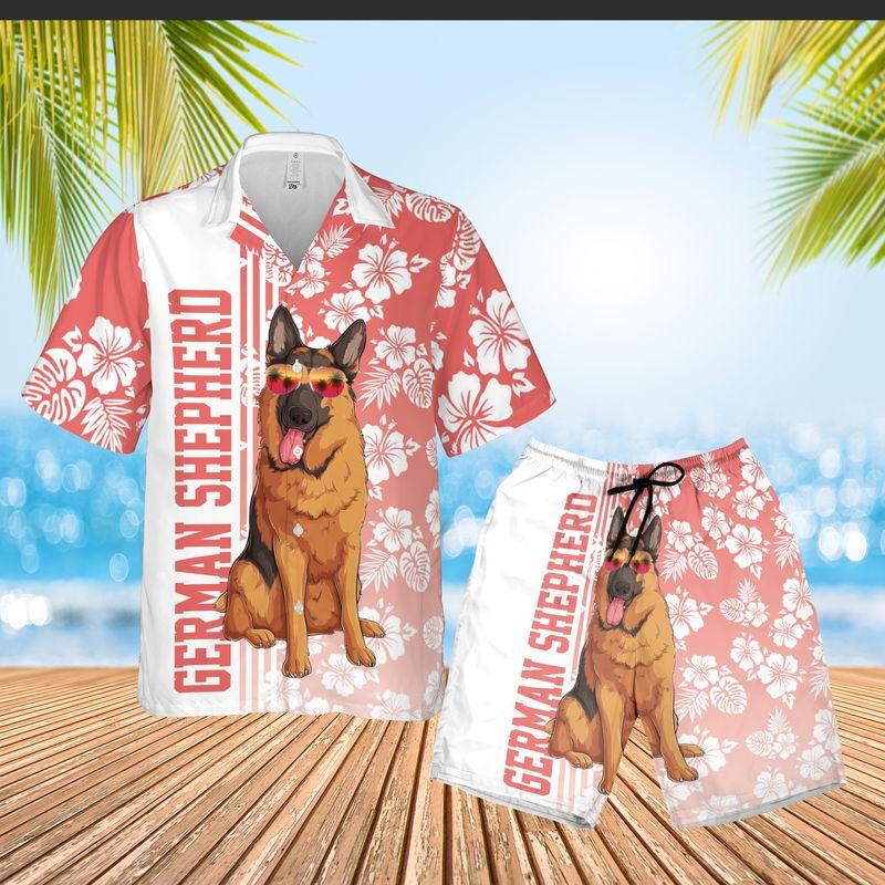 German Shepherd Aloha Hawaiian Shirts For Summer, Hibiscus Flower Hawaiian Set Holiday Outfits For Men Women, Gift For Dog Lovers, Dog Mom Dad, Friend - Amzanimalsgift