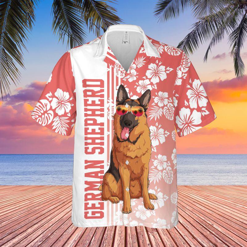 German Shepherd Aloha Hawaiian Shirts For Summer, Hibiscus Flower Hawaiian Set Holiday Outfits For Men Women, Gift For Dog Lovers, Dog Mom Dad, Friend - Amzanimalsgift