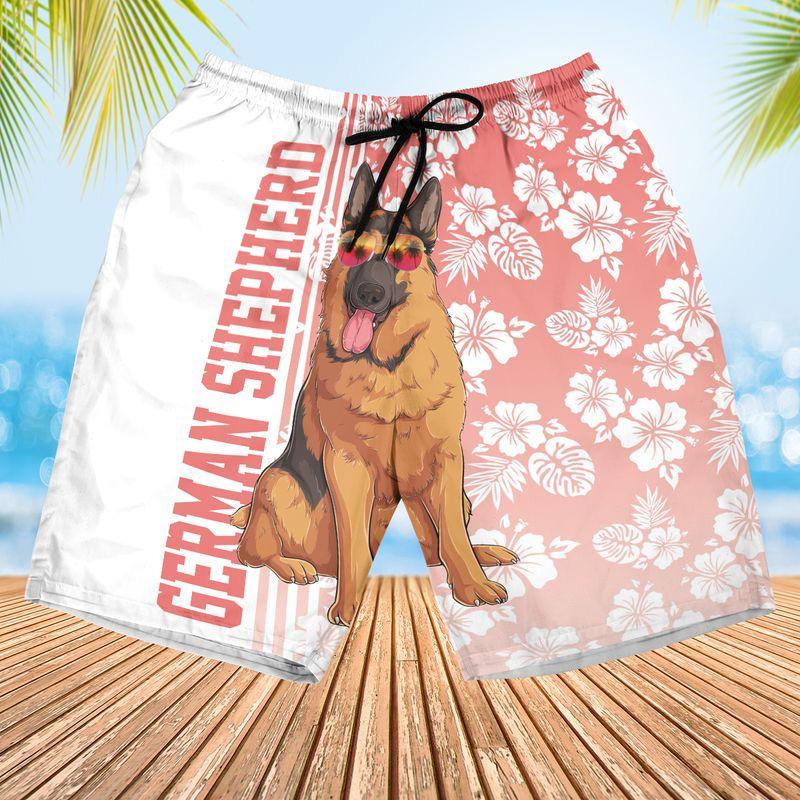 German Shepherd Aloha Hawaiian Shirts For Summer, Hibiscus Flower Hawaiian Set Holiday Outfits For Men Women, Gift For Dog Lovers, Dog Mom Dad, Friend - Amzanimalsgift