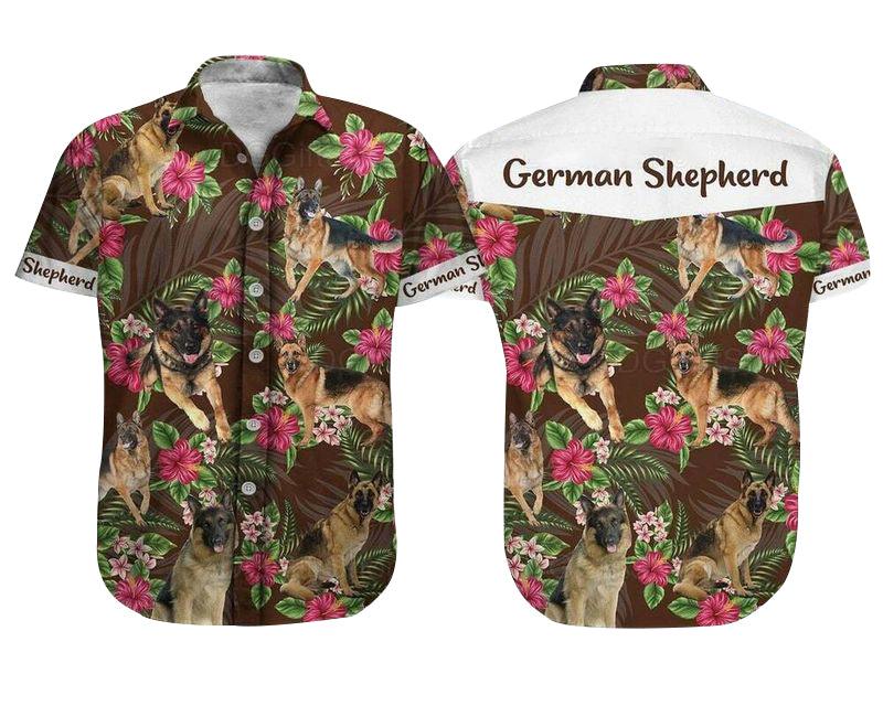 German Shepherd Dog Aloha Hawaiian Shirt - German Shepherd Pet Hawaiian Shirt, Hibiscus Tropical Hawaiian Shirt For Men & Women, Dog Lover - Amzanimalsgift