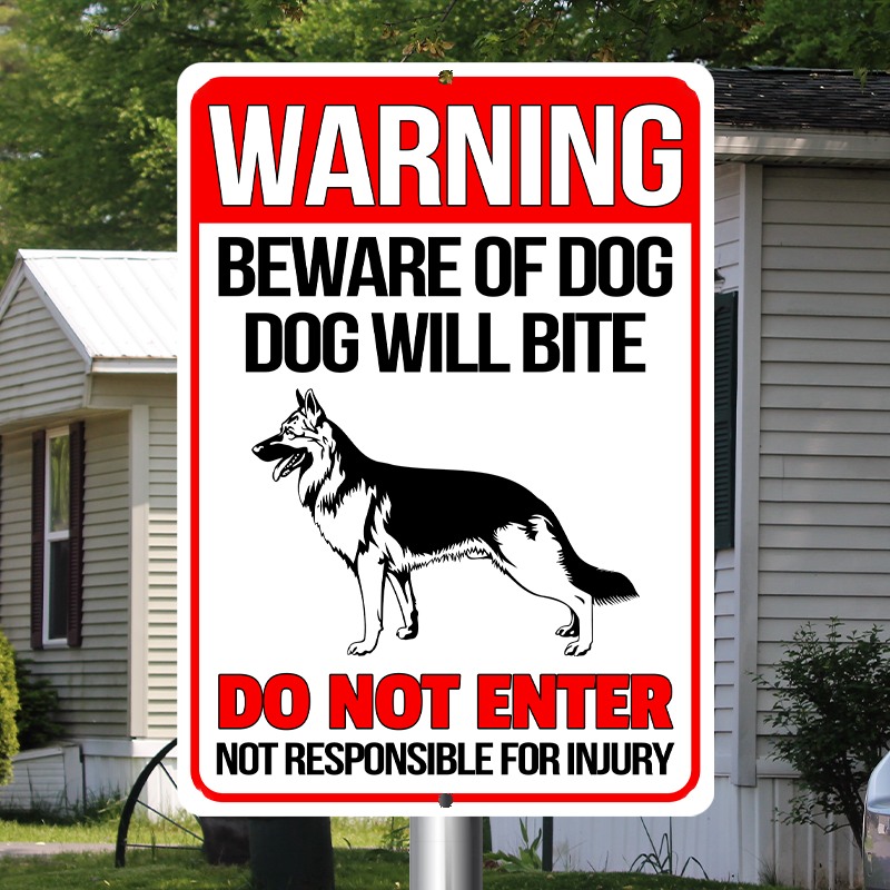 German Shepherd Dog Metal Signs - Warning Beware of Dog Will Bite, Customized Dog Breed Metal Signs For House Decoration