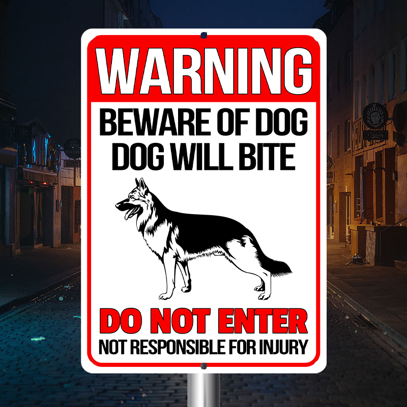 German Shepherd Dog Metal Signs - Warning Beware of Dog Will Bite, Customized Dog Breed Metal Signs For House Decoration