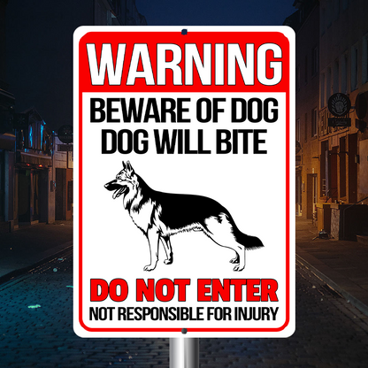 German Shepherd Dog Metal Signs - Warning Beware of Dog Will Bite, Customized Dog Breed Metal Signs For House Decoration