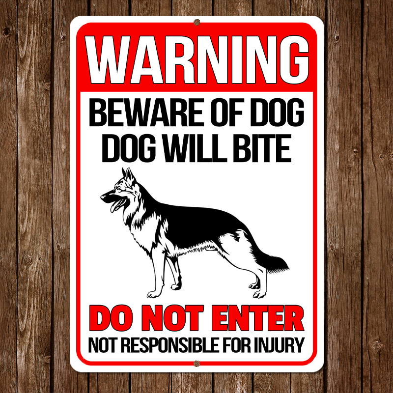 German Shepherd Dog Metal Signs - Warning Beware of Dog Will Bite, Customized Dog Breed Metal Signs For House Decoration