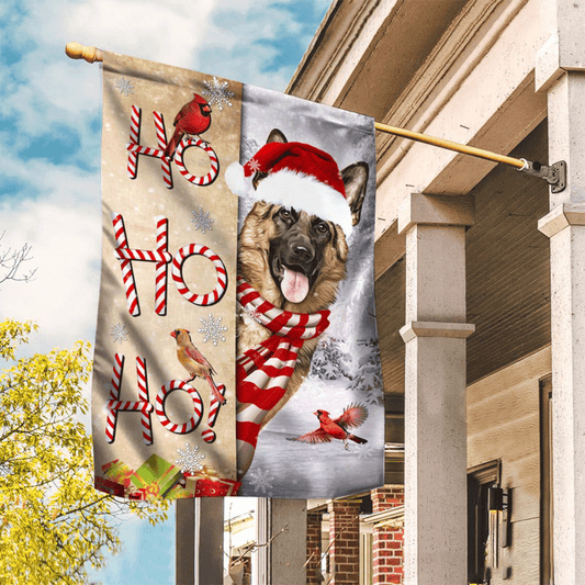 German Shepherd Flag - Christmas Hat, Lovely German Shepherd, Colorful Cardinal, Ho Ho Ho Flag - Perfect Gift For German Shepherd Lover, Christmas - Amzanimalsgift