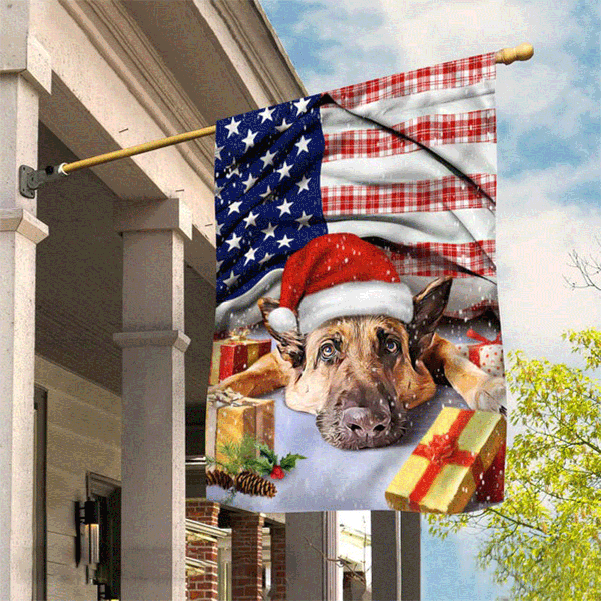 German Shepherd Flag - German Shepherd On Christmas, US Flag - Perfect Gift For Dog Lover, Friend, Family, Christmas - Amzanimalsgift