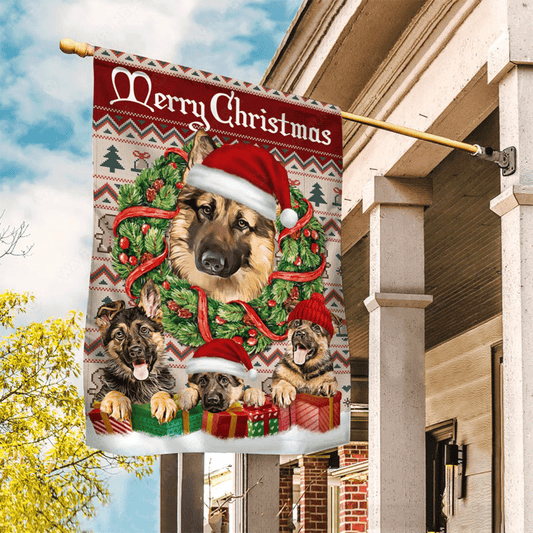 German Shepherd Flag - Merry Christmas flag, Christmas Gift Flag, Cute Puppie Flag - Perfect Gift For German Shepherd Lover, Christmas - Amzanimalsgift