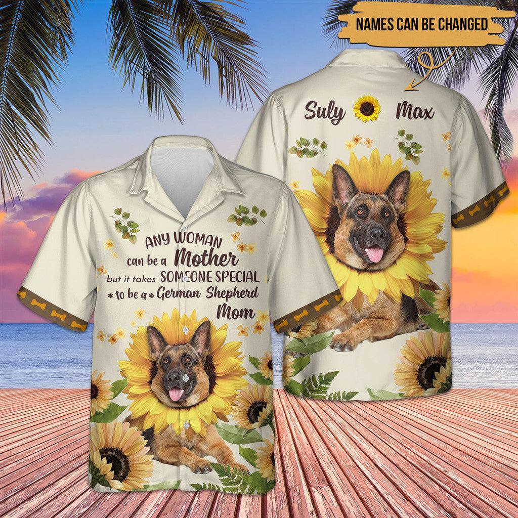 German Shepherd Hawaiian Shirt Custom Name, Sunflower Personalized Aloha Shirts, Perfect Gift For Dog Lovers, Dog Mom, Mother's Day - Amzanimalsgift
