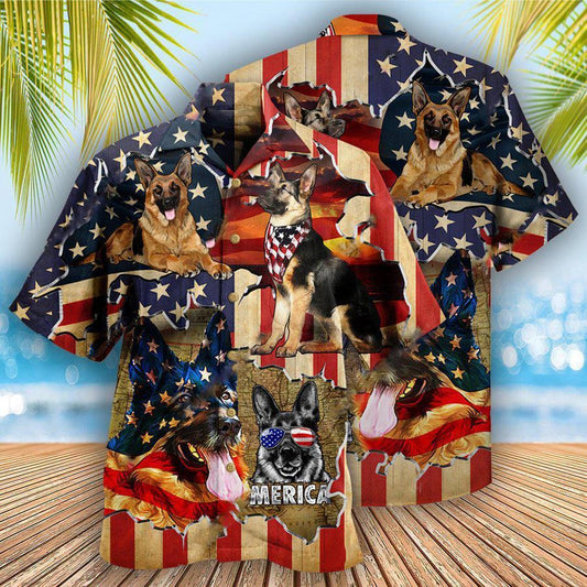 German Shepherd Hawaiian Shirt, Dog America Protected American Flag Aloha Hawaiian Shirt For Summer, Gift For Men Women, Friend, Dog Lovers - Amzanimalsgift