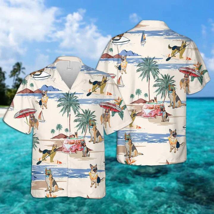 German Shepherd Hawaiian Shirt - Dog Summer Beach Hawaiian Shirt - Perfect Gift For Friend, Family - Amzanimalsgift