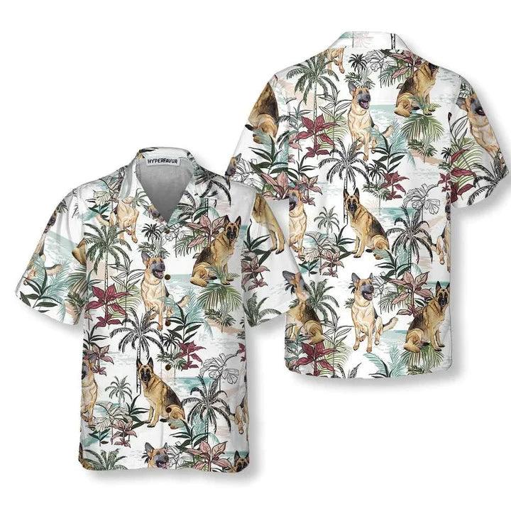 German Shepherd Hawaiian Shirt - German Sheperd Summer Tropical Pattern Hawaiian Shirt - Perfect Gift For Friend, Family - Amzanimalsgift