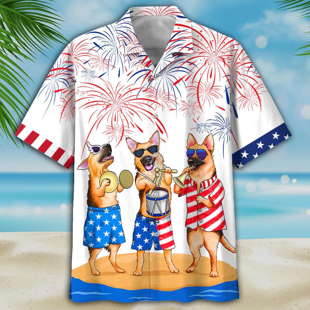 German Shepherd Hawaiian Shirt - German Shepherd USA Patriotic Hawaiian Shirt - Perfect Gift For Friend, Family - Amzanimalsgift