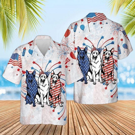 German Shepherd Hawaiian Shirts For Summer - German Shepherd Happy 4th Of July Independence Day- Perfect Gift For Men, Women, German Shepherd Lovers, Dog Lovers - Amzanimalsgift