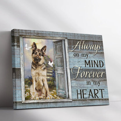 German Shepherd Memorial Landscape Canvas, Premium Wrapped Canvas - Friends, Always on my mind Memorial- Gift For German Shepherd Lovers, Family - Amzanimalsgift