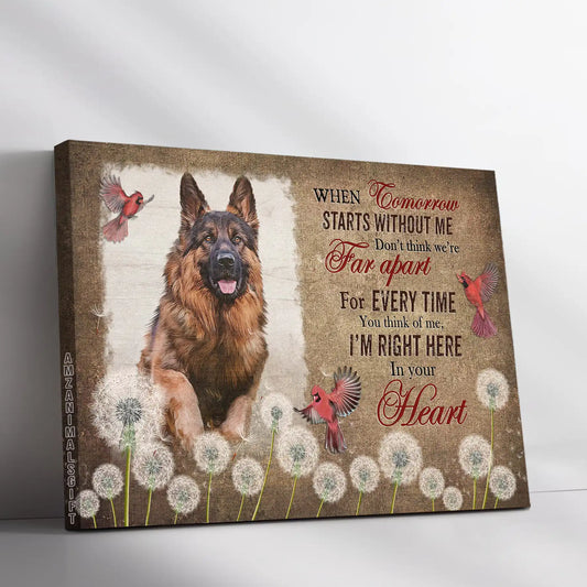 German Shepherd Memorial Landscape Canvas - Premium Wrapped Canvas Gift For German Shepherd Lovers, Dandelion Field And Red Cardinal - Amzanimalsgift