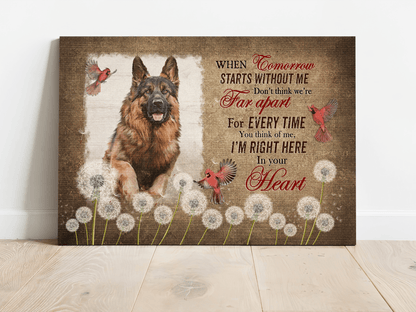 German Shepherd Memorial Landscape Canvas - Premium Wrapped Canvas Gift For German Shepherd Lovers, Dandelion Field And Red Cardinal - Amzanimalsgift