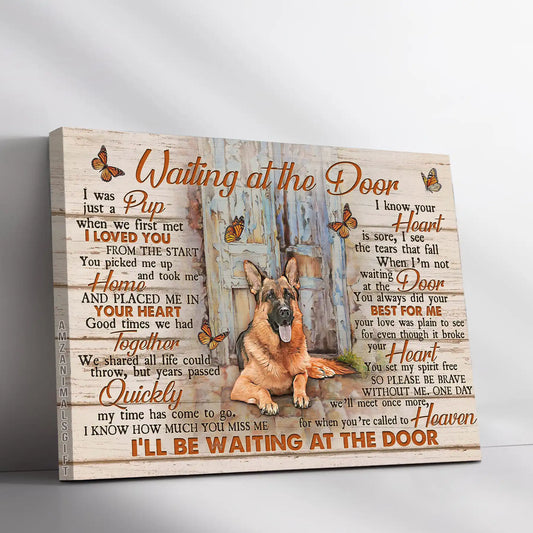 German Shepherd Memorial Landscape Canvas, Premium Wrapped Canvas Gift For German Shepherd Lovers - Waiting At The Door Canvas - Amzanimalsgift