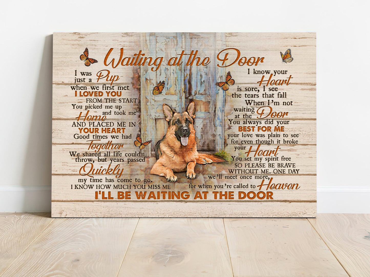 German Shepherd Memorial Landscape Canvas, Premium Wrapped Canvas Gift For German Shepherd Lovers - Waiting At The Door Canvas - Amzanimalsgift