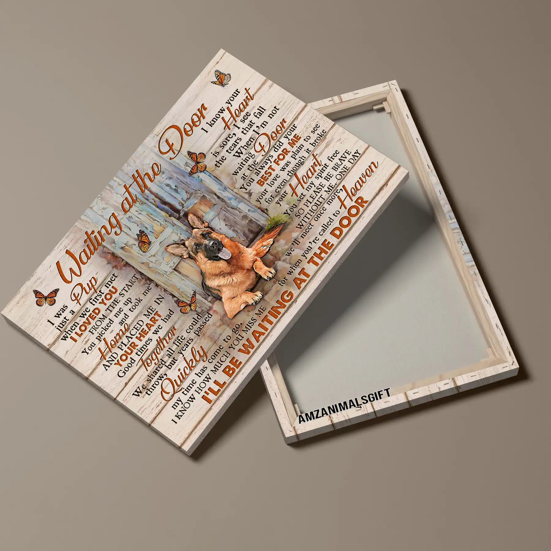 German Shepherd Memorial Landscape Canvas, Premium Wrapped Canvas Gift For German Shepherd Lovers - Waiting At The Door Canvas - Amzanimalsgift