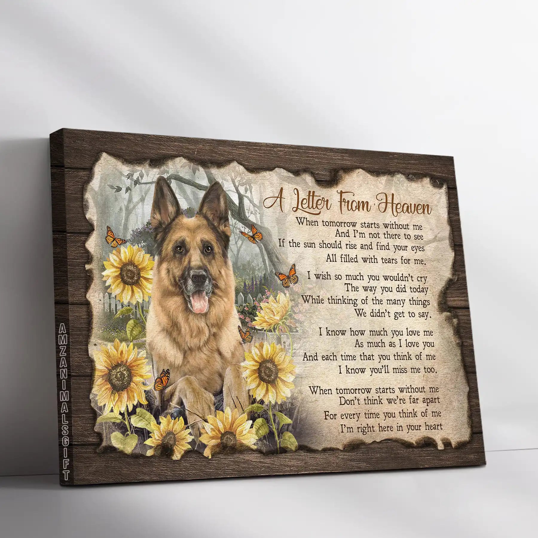 German Shepherd Memorial Landscape Canvas, Premium Wrapped Canvas , Sunflower And Dog - A Letter From Heaven - Gift For German Shepherd Lovers - Amzanimalsgift