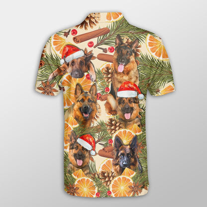 German Shepherd Men Polo Shirts - German Shepherd Christmas Orange Cinnamon Shirts For Men - Perfect Gift For German Shepherd Lovers, Christmas Gifts - Amzanimalsgift