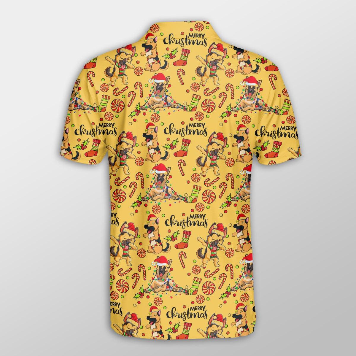 German Shepherd Men Polo Shirts - German Shepherd Merry Christmas Stocking Candy Dog Shirts For Men - Perfect Gift For German Shepherd Lovers, Christmas Gifts - Amzanimalsgift