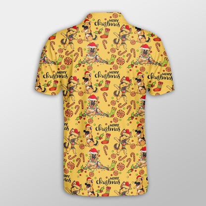 German Shepherd Men Polo Shirts - German Shepherd Merry Christmas Stocking Candy Dog Shirts For Men - Perfect Gift For German Shepherd Lovers, Christmas Gifts - Amzanimalsgift
