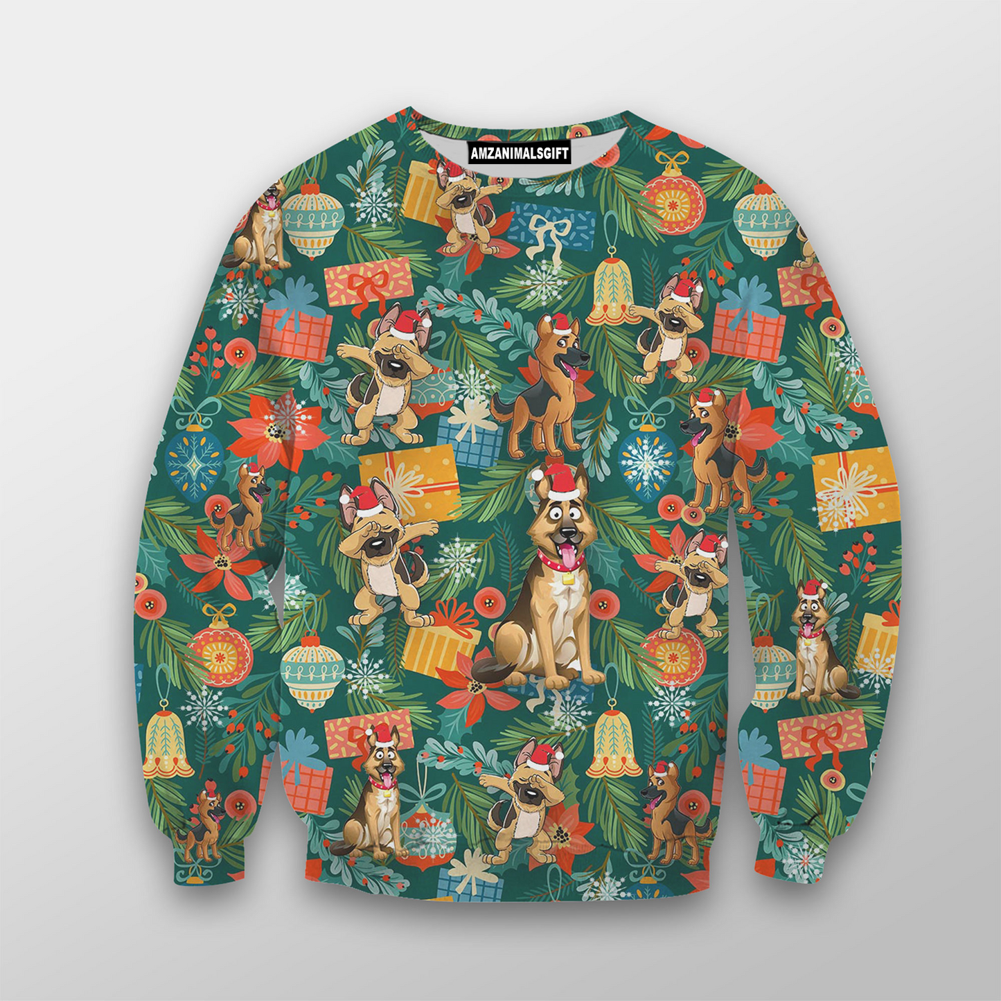 German Shepherd Poinsettia Mistletoe Christmas Sweatshirt For Men & Women, Perfect Outfit For Christmas New Year, Dog Mom Dad