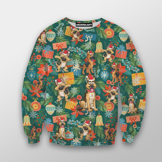 German Shepherd Poinsettia Mistletoe Christmas Sweatshirt For Men & Women, Perfect Outfit For Christmas New Year, Dog Mom Dad