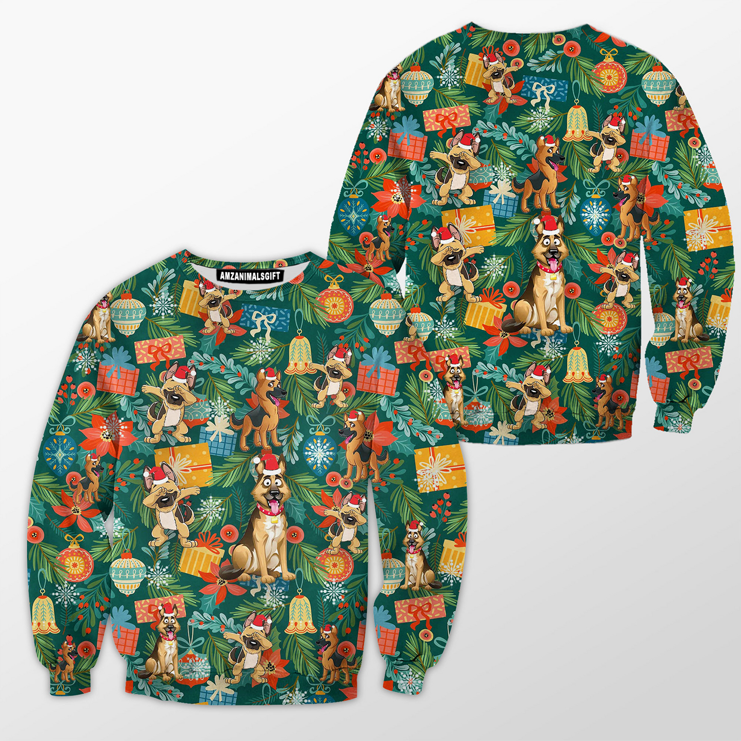 German Shepherd Poinsettia Mistletoe Christmas Sweatshirt For Men & Women, Perfect Outfit For Christmas New Year, Dog Mom Dad