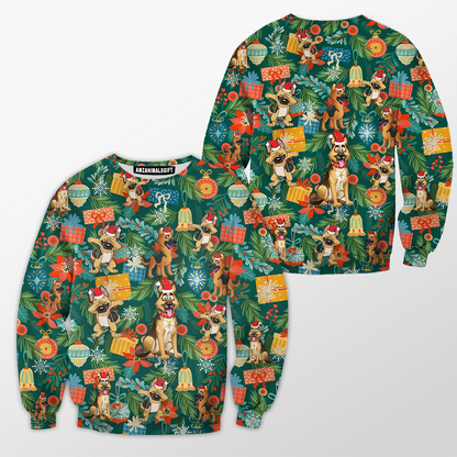 German Shepherd Poinsettia Mistletoe Christmas Sweatshirt For Men & Women, Perfect Outfit For Christmas New Year, Dog Mom Dad