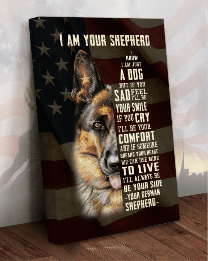 German Shepherd Portrait Canvas, American Flag Wall Decor Visual Art, Patriotic German Shepherd Canvas Wall Art - Perfect Gift For Shepherd Owner - Amzanimalsgift