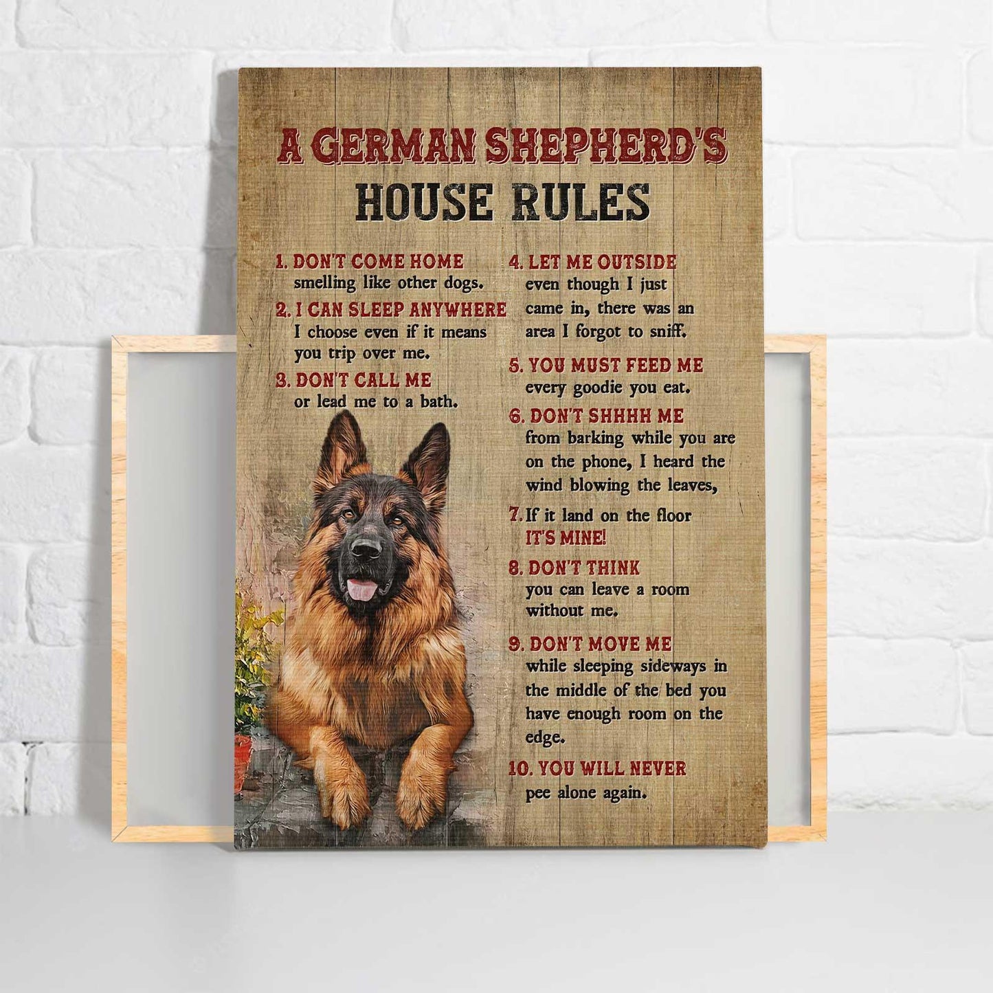 German Shepherd Portrait Canvas - Dog drawing, A German Shepherd's house rules- Gift For German Shepherd Lovers Portrait Canvas Prints - Amzanimalsgift