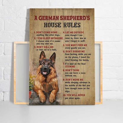 German Shepherd Portrait Canvas - Dog drawing, A German Shepherd's house rules- Gift For German Shepherd Lovers Portrait Canvas Prints - Amzanimalsgift