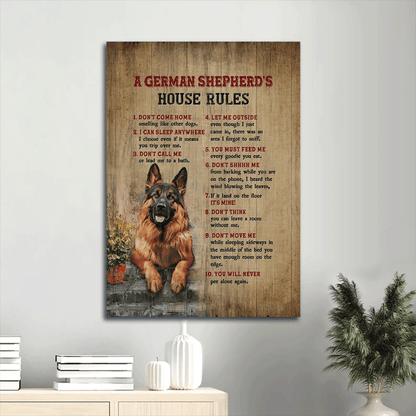 German Shepherd Portrait Canvas - Dog drawing, A German Shepherd's house rules- Gift For German Shepherd Lovers Portrait Canvas Prints - Amzanimalsgift