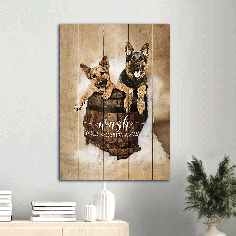 German Shepherd Portrait Canvas- German Shepherd painting- Gift for dog lover- Wash your worries away - Dog Portrait Canvas Prints, Wall Art - Amzanimalsgift