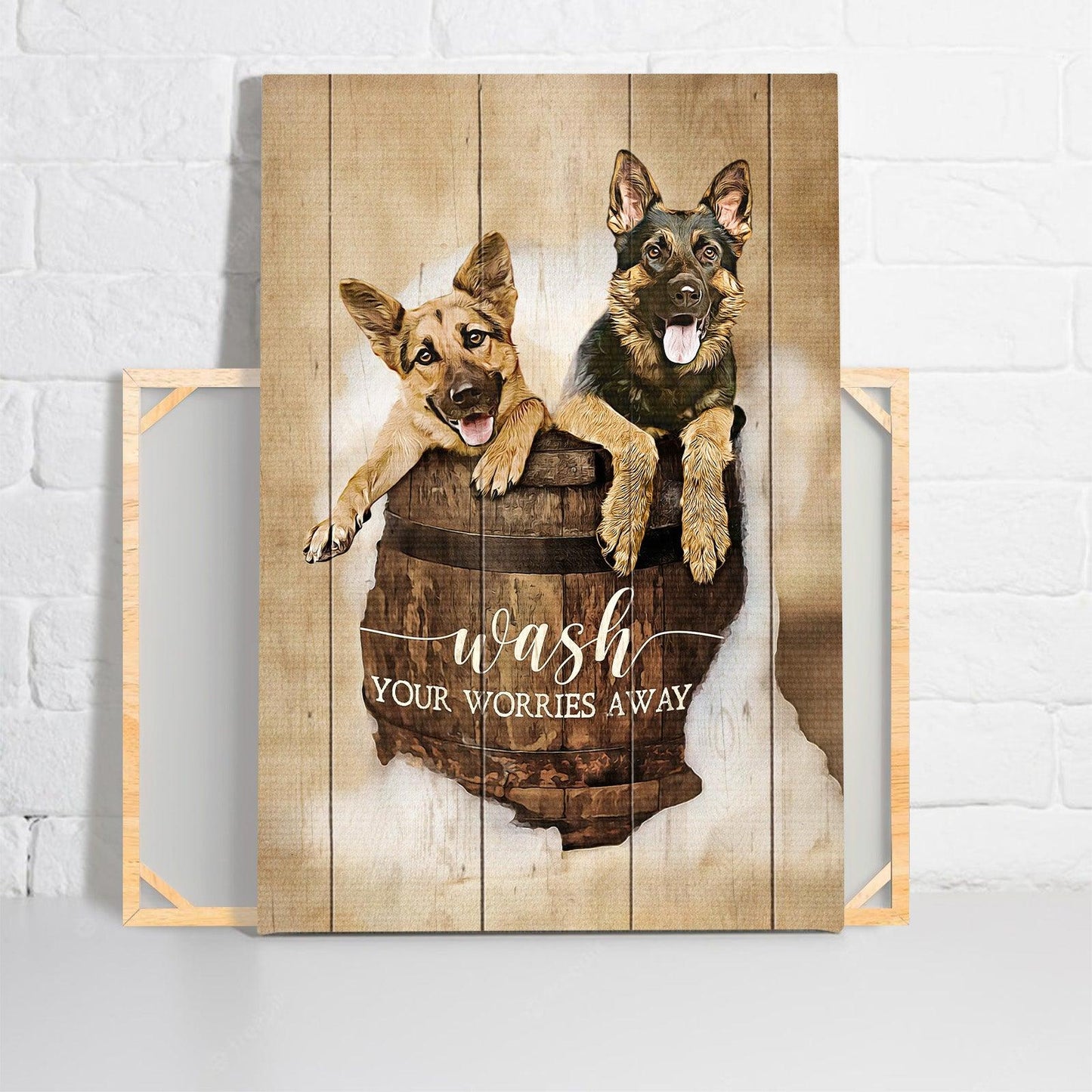 German Shepherd Portrait Canvas- German Shepherd painting- Gift for dog lover- Wash your worries away - Dog Portrait Canvas Prints, Wall Art - Amzanimalsgift