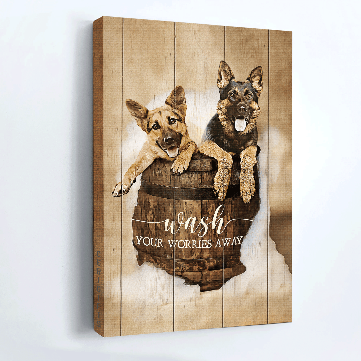 German Shepherd Portrait Canvas- German Shepherd painting- Gift for dog lover- Wash your worries away - Dog Portrait Canvas Prints, Wall Art - Amzanimalsgift
