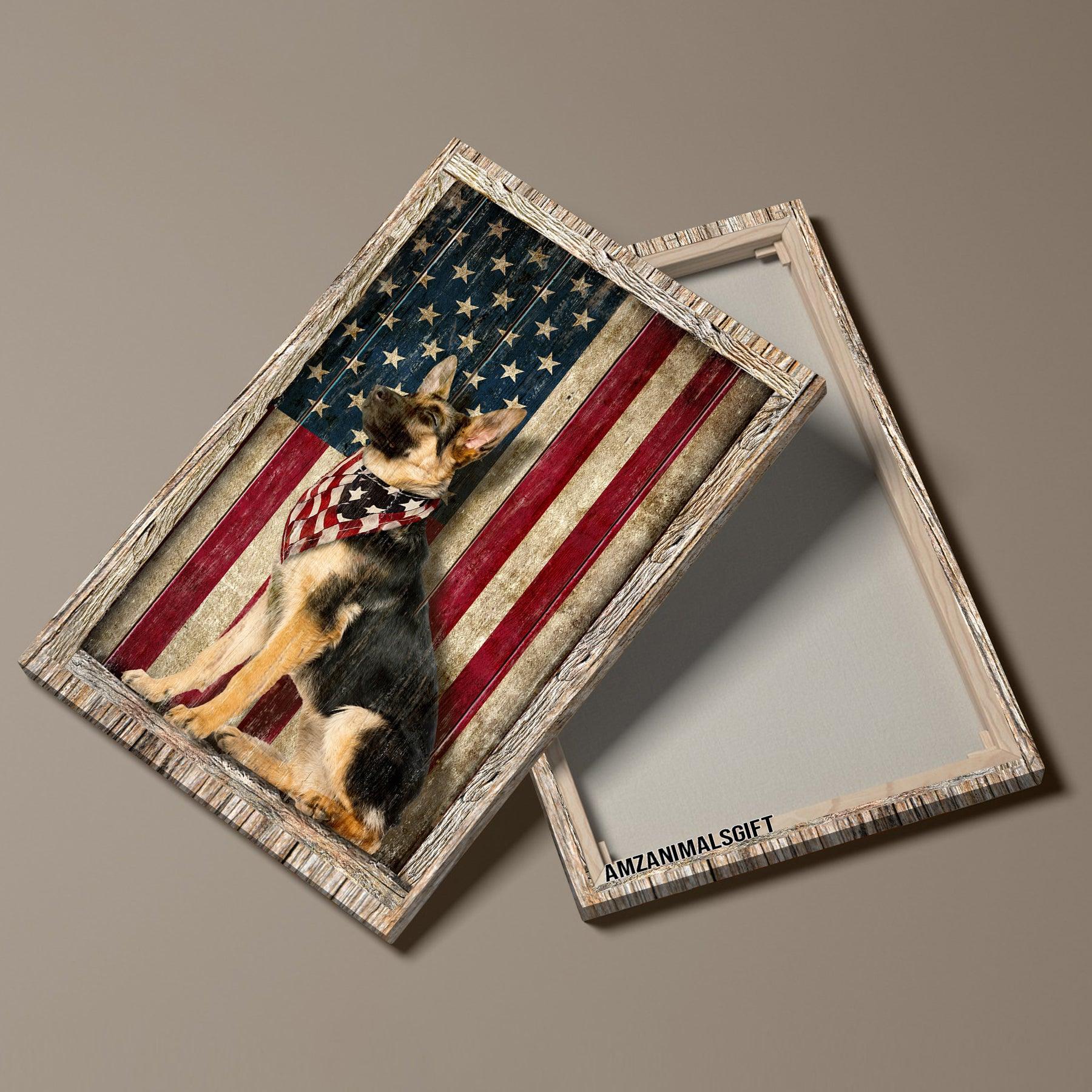 German Shepherd Portrait Premium Wrapped Canvas - German Shepherd Dog, American Flag canvas - Gift for German Shepherd lovers - Amzanimalsgift
