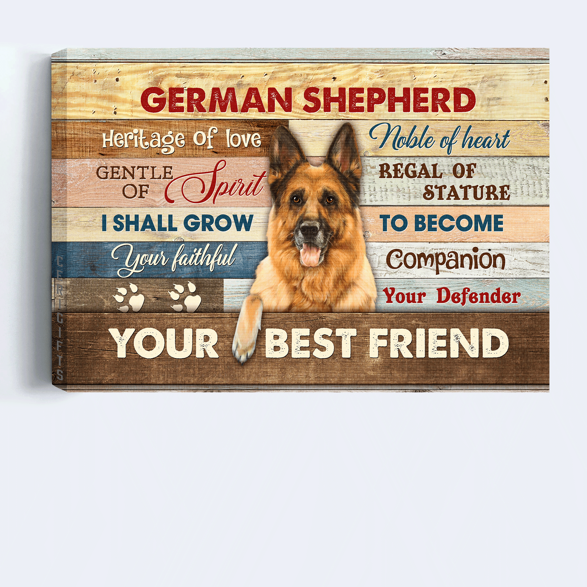 German Shepherd Premium Wrapped Landscape Canvas - Colorful Wooden Background, I Shall Grow Your Faithful - Gift for German Shepherd Lovers - Amzanimalsgift