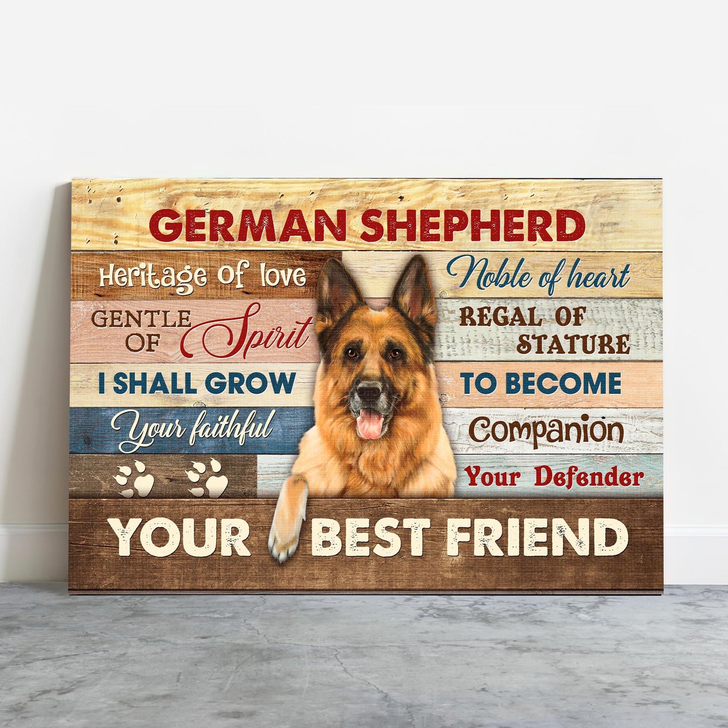German Shepherd Premium Wrapped Landscape Canvas - Colorful Wooden Background, I Shall Grow Your Faithful - Gift for German Shepherd Lovers - Amzanimalsgift