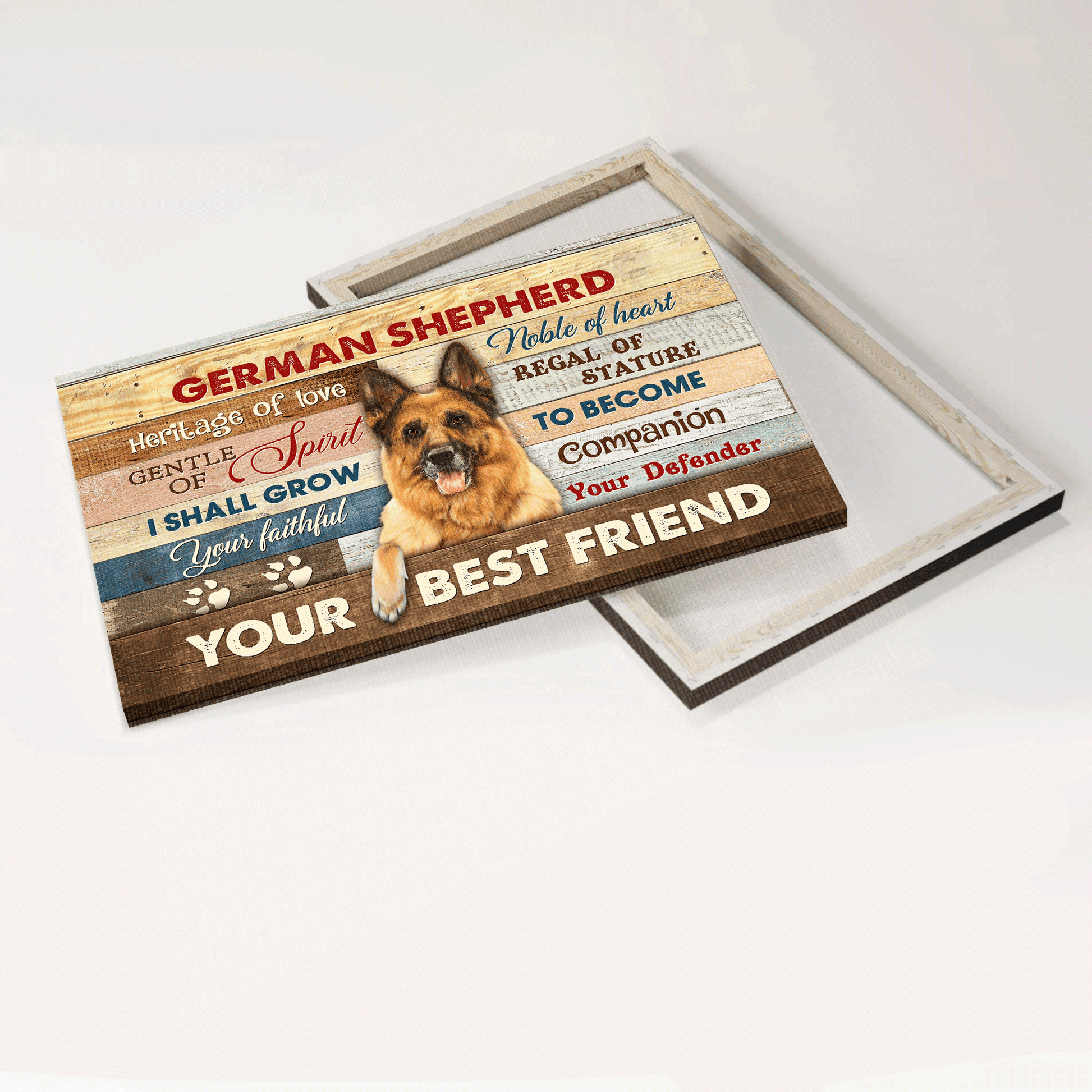 German Shepherd Premium Wrapped Landscape Canvas - Colorful Wooden Background, I Shall Grow Your Faithful - Gift for German Shepherd Lovers - Amzanimalsgift