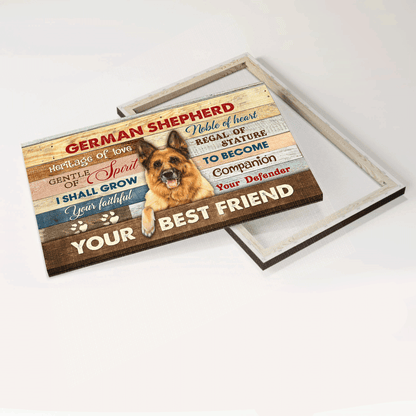German Shepherd Premium Wrapped Landscape Canvas - Colorful Wooden Background, I Shall Grow Your Faithful - Gift for German Shepherd Lovers - Amzanimalsgift