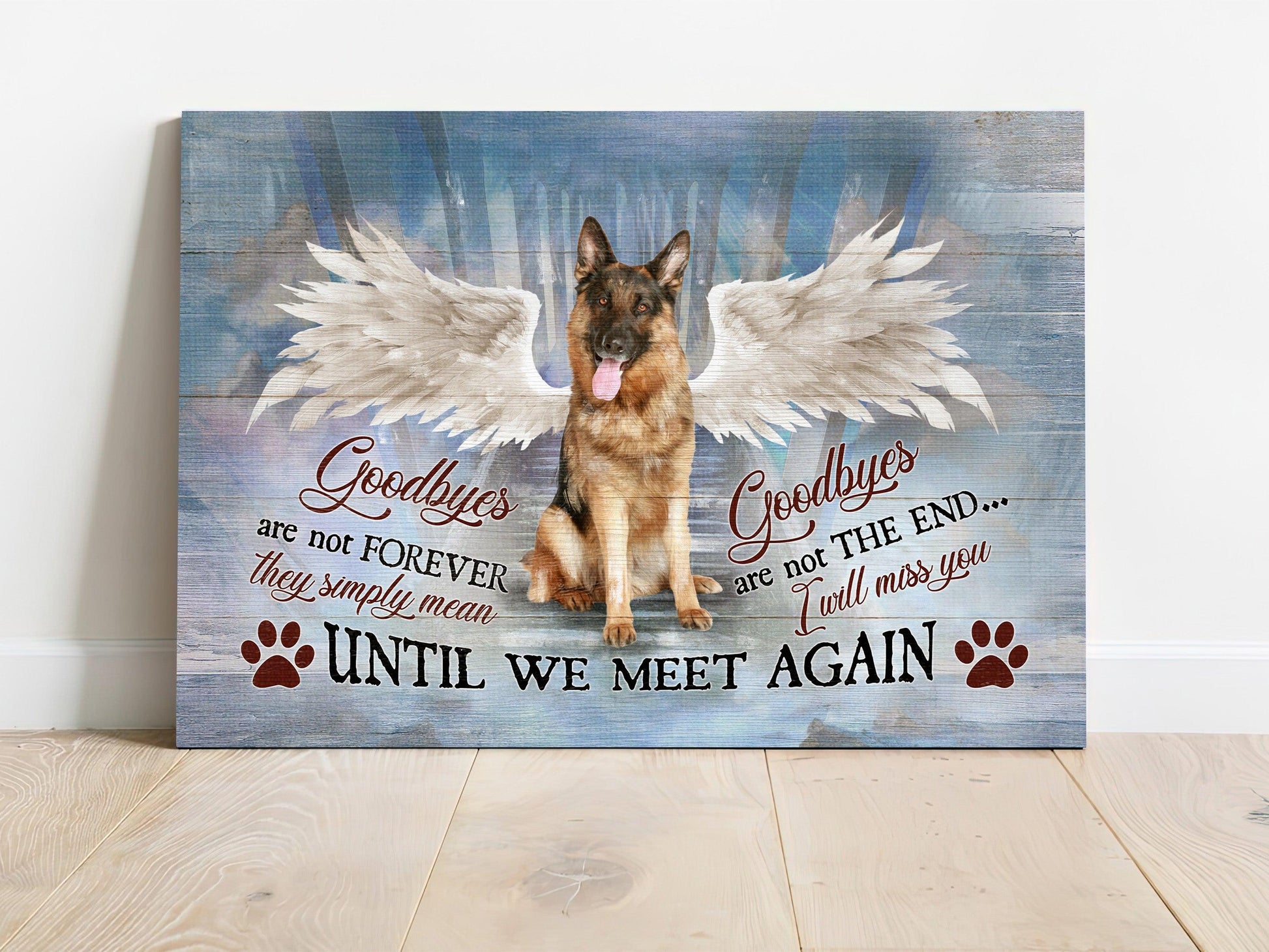German Shepherd Premium Wrapped Landscape Canvas - German Shepherd, Angel Wing, Goodbyes Are Not Forever - Memorial Gift For German Shepherd Lovers - Amzanimalsgift
