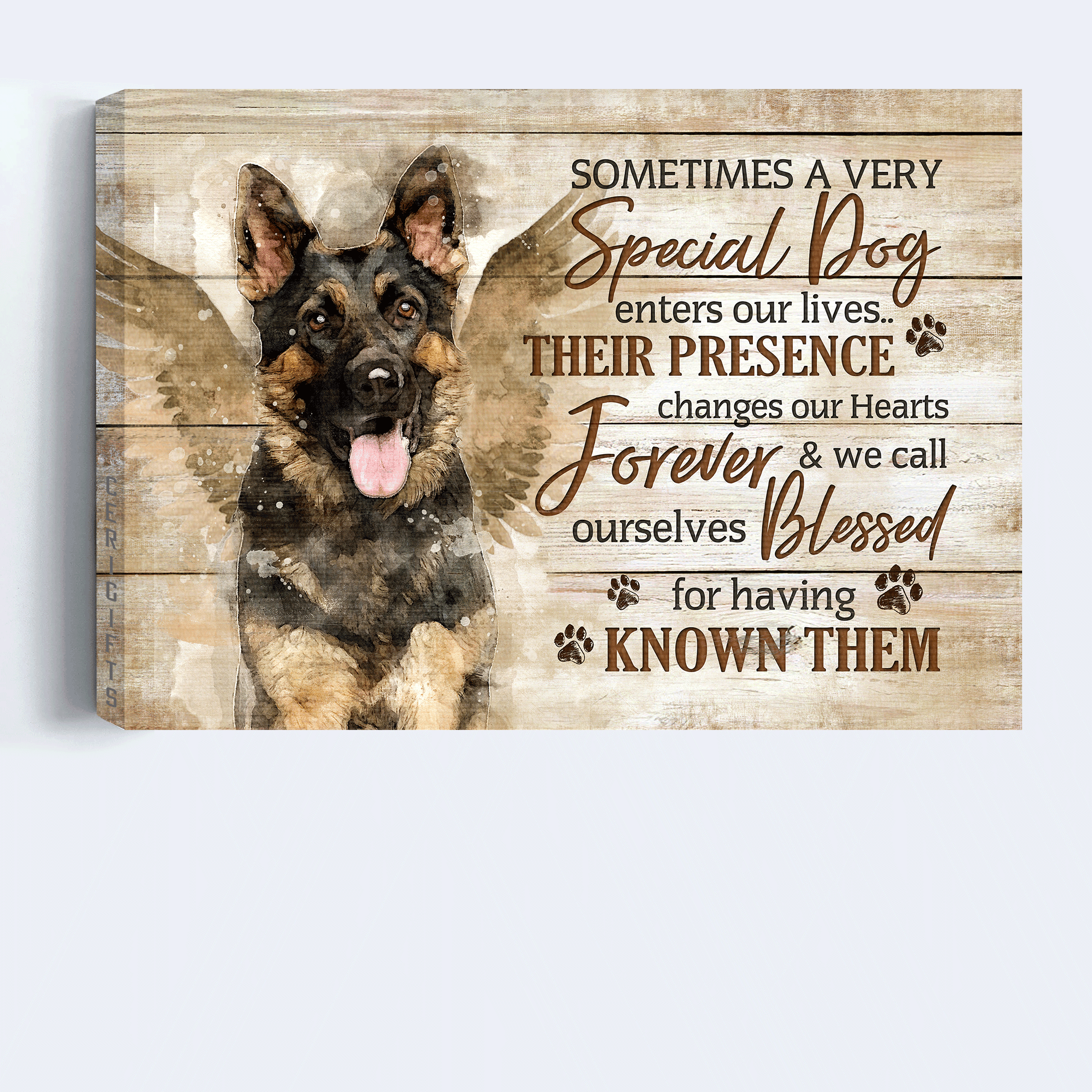 German Shepherd Premium Wrapped Landscape Canvas - German Shepherd, Beautiful Wings, Sometimes A Very Special Dog Enter Our Life - Gift For Dog Lovers - Amzanimalsgift