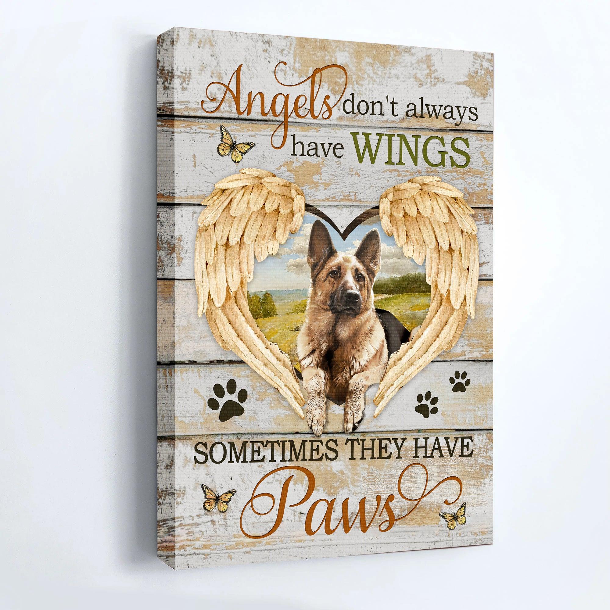 German Shepherd Premium Wrapped Landscape Canvas - German Shepherd, Golden Angel Wings, Heart, Angels Don't Always Have Wings - Gift For Dog Lovers - Amzanimalsgift