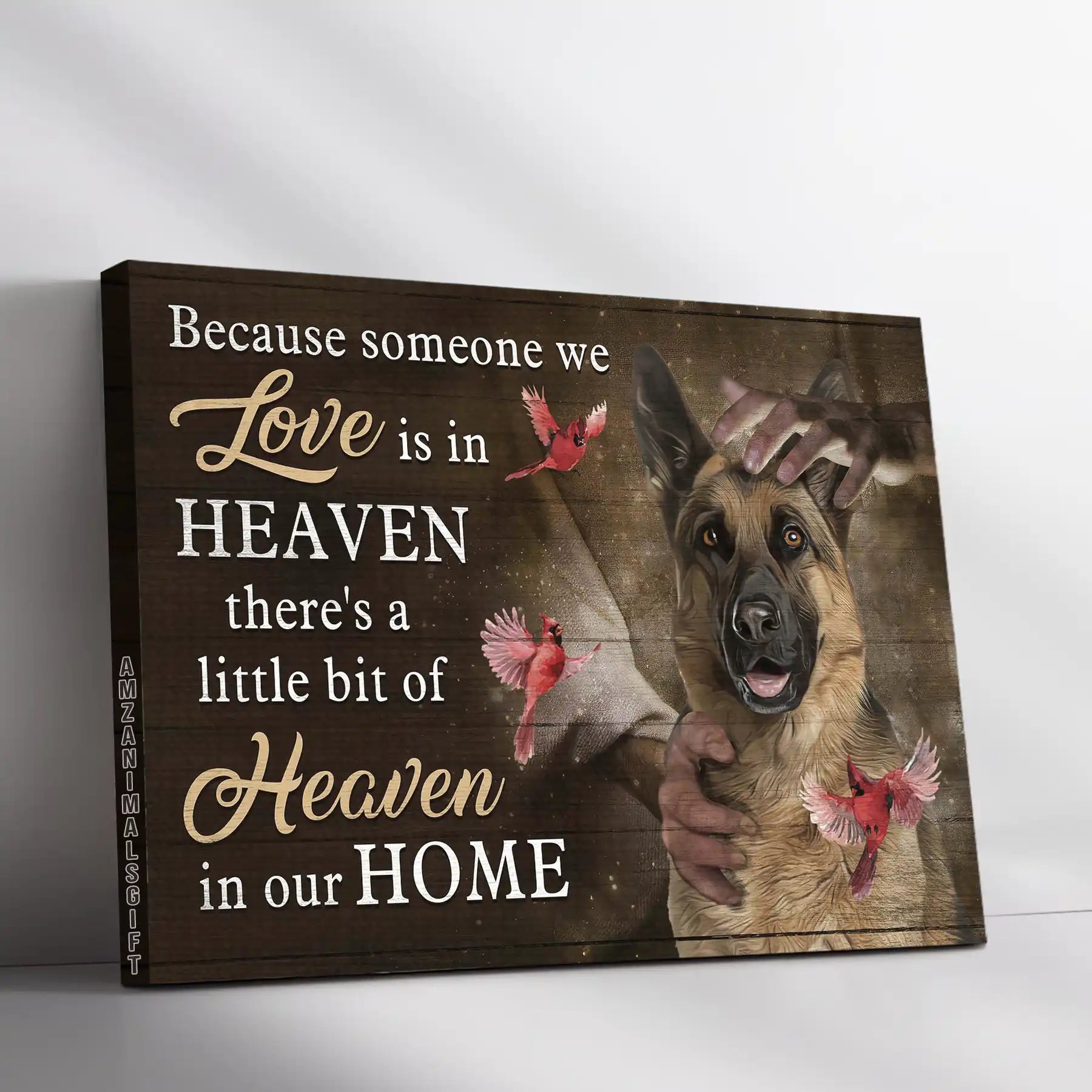 German Shepherd Premium Wrapped Landscape Canvas - German Shepherd, Northern Cardinal, There's A little Bit Of Heaven In Our Home - Gift For Dog Lovers - Amzanimalsgift