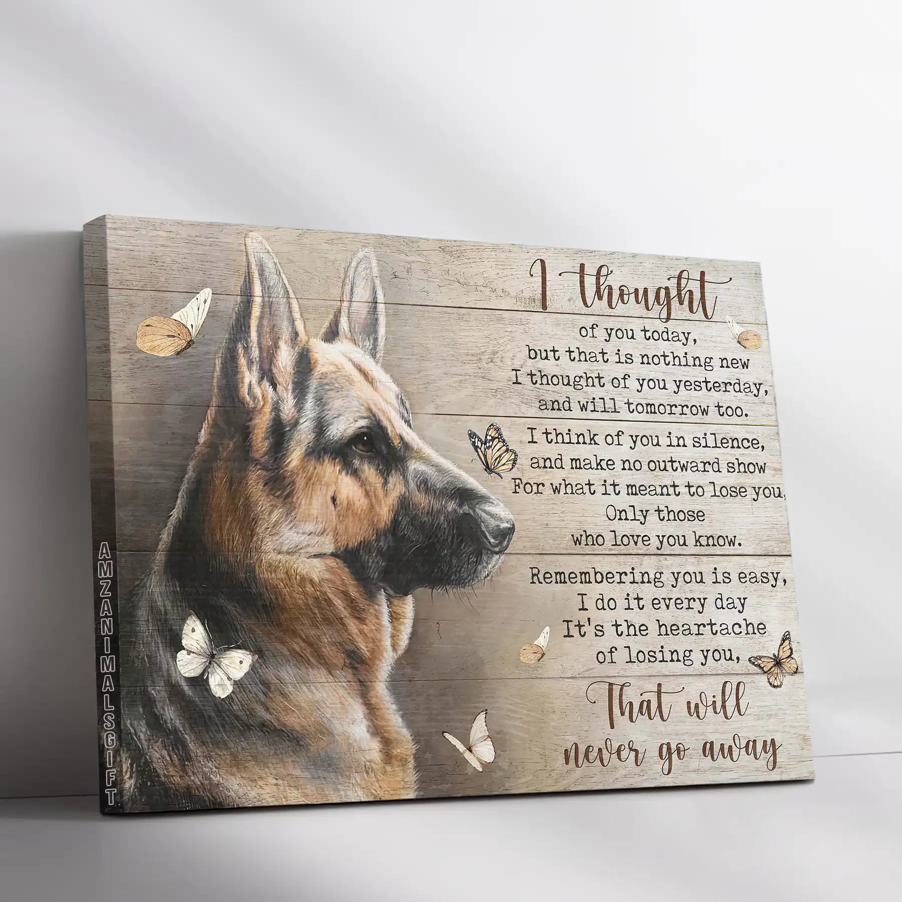 German Shepherd Premium Wrapped Landscape Canvas - German Shepherd, Orange Butterfly, That Will Never Go Away - Memorial For German Shepherd Lovers - Amzanimalsgift