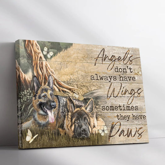 German Shepherd Premium Wrapped Landscape Canvas - German Shepherd, Under The Tree, Angels Don't Always Have Wings - Memorial Gifts For Dog Lovers - Amzanimalsgift